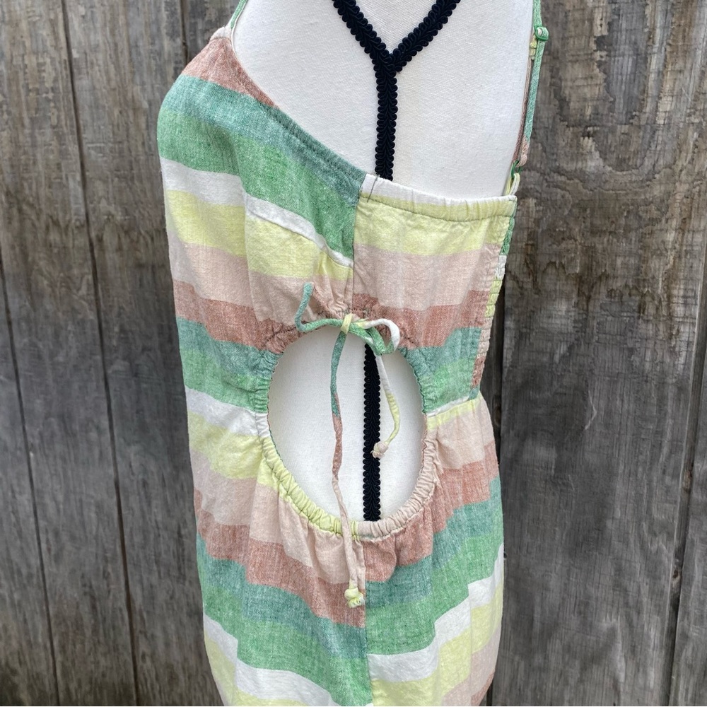 Aerie Green Striped Side Cut Out Linen Blend Mini Dress Size M - Picture 5 of 12